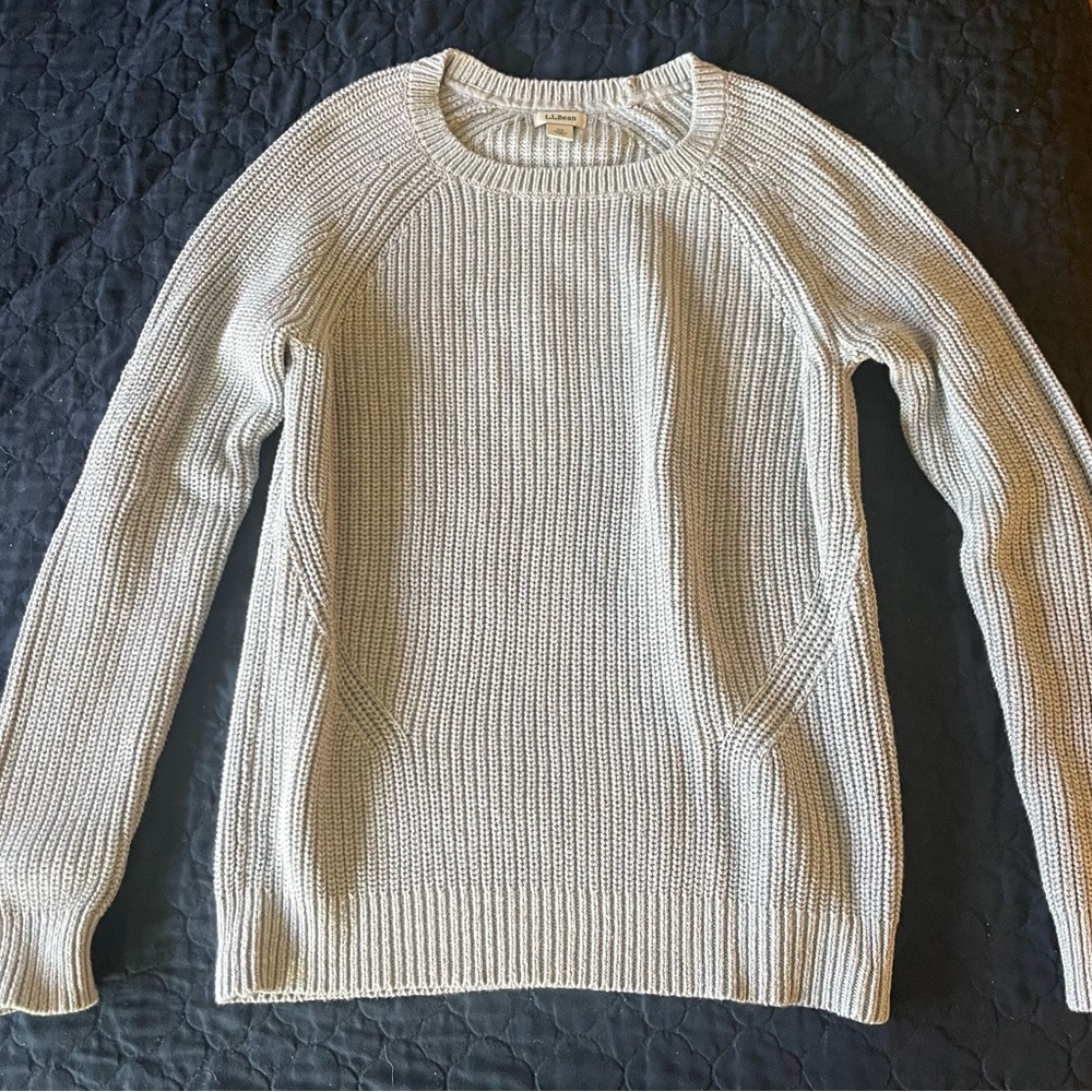 LL Bean Shaker Stitch Cotton Crewneck Sweater XS Gray